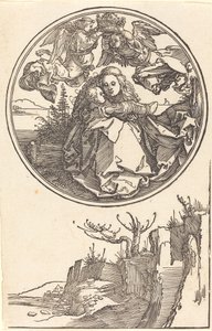 La Vergine incoronata da due angeli sopra un paesaggio da Albrecht Dürer