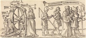 Il Tempo e una Volpe che Gira la Ruota della Fortuna con Persone di Tutti i Ranghi a Destra da Albrecht Dürer