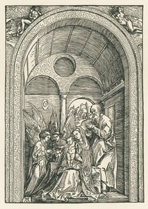 La Sacra Famiglia con due angeli in un portico, 1503-04 circa (xilografia)