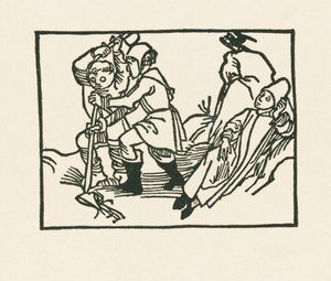 Il sacerdote giace nel prato, un corvo gracchia su una pietra cava, 1489-90 circa (xilografia) da Albrecht Dürer or Duerer