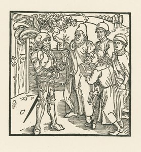 Il cavaliere incarica due scribi e due sacerdoti di compilare questo libro. da Albrecht Dürer or Duerer