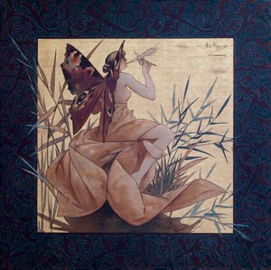 Composizione con ninfa alata tra i giunchi - Dipinto di Alexandre de Riquer i Ynglada (1856-1920)