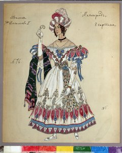 Bozzetto di costume per la pièce Il ballo in maschera di Mikhail Lermontov da Aleksandr Jakovlevic Golovin