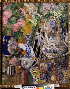 Natura morta con fiori e porcellana da Aleksandr Jakovlevic Golovin