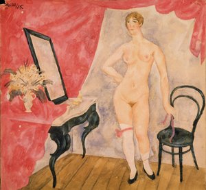 Donna allo specchio. Dipinto di Alexander Vasilyevich Shevchenko (Alexandre Chevtchenko) (1883-1948), olio su tela