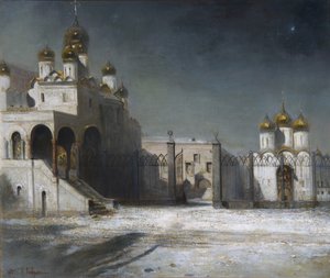 La Piazza della Cattedrale nel Cremlino di Mosca di notte, 1878