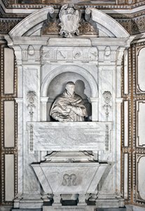 Monumento funebre in omaggio al cardinale Giovanni Garcia Mellini con ritratto in busto. Scultura in marmo di Alessandro Algardi (1598-1654) circa 1630, Roma, Basilica di Santa Maria del Popolo, Cappella Mellini