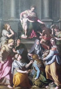 Madonna in trono con Bambino, circondata da santi e figure da Alessandro Allori