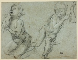 Schizzi di due putti, uno dei quali tiene la mano di Cristo morto (recto); busto e gambe di figura inginocchiata (verso) da Alessandro Casolani