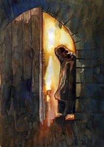 Un monaco in un castello infestato Illustrazione di Alessandro Lonati