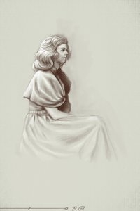 Una giovane donna che vive sotto il primo impero, inizio XIX secolo. Illustrazione di Alessandro Lonati, 2010