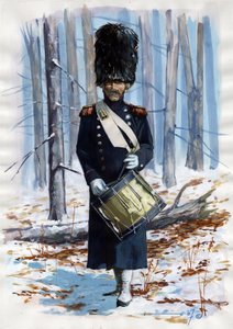 Primo Impero (1804-1814 e 1815): soldato della grande armata napoleonica, tamburino dei granatieri della Guardia Imperiale Francese in mantello da Alessandro Lonati
