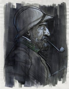 Prima Guerra Mondiale 1914-1918: ritratto di profilo di un soldato dell