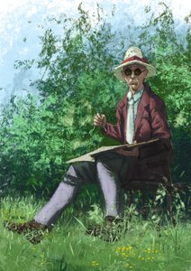Hermann Hesse che dipinge in giardino da Alessandro Lonati