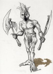 Mostro leggendario per illustrazione fantasy: guerriero troll con asce da Alessandro Lonati