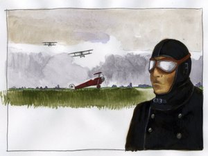 Ritratto di Manfred von Richthofen, il Barone Rosso, aviatore tedesco Illustrazione di Alessandro Lonati da Alessandro Lonati