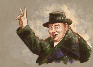Ritratto di Sir Winston Leonard Spencer Churchill (illustrazione) da Alessandro Lonati