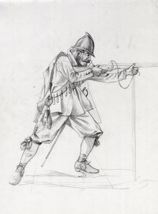 Ritratto di un soldato di vascello del XVII secolo in posizione di tiro da Alessandro Lonati