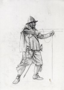 Ritratto di un soldato di vascello del XVII secolo in posizione di tiro da Alessandro Lonati