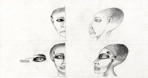 Illustrazione di fantascienza: studio del volto di un alieno dal pianeta Marte alla conquista dello spazio da Alessandro Lonati