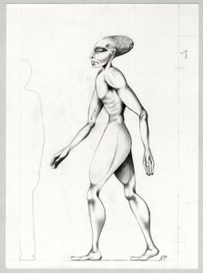 Illustrazione di fantascienza: un alieno del pianeta Marte alla conquista dello spazio o dell
