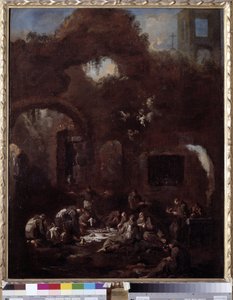 Frati cappuccini a tavola tra le rovine (olio su tela) da Alessandro Magnasco