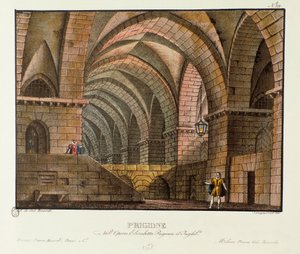 Norfolk visita il prigioniero Leicester nella scenografia della prigione per la rappresentazione del 1828 dell