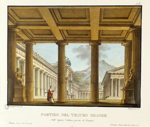 Portico del Gran Teatro di Pompei, sullo sfondo il Vesuvio Scenografia per la rappresentazione dell