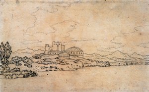 Paesaggio italiano con edificio a cupola da Alexander Cozens