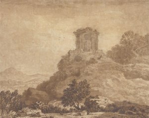 Paesaggio con un tempio in rovina, c.1756 da Alexander Cozens