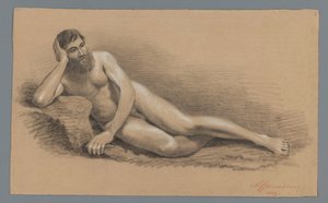 Nudo maschile sdraiato, verso sinistra da Alexander Cranendoncq
