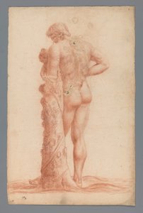 Studio di una statua di uomo in piedi con bambino