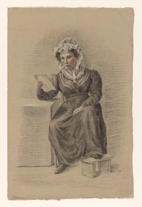 Donna seduta con il piede su uno sgabello, che legge una lettera da Alexander Cranendoncq