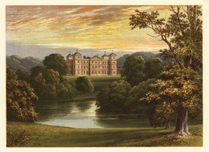 Veduta di Kimberley Hall, Norfolk, Inghilterra. 1880 (incisione)