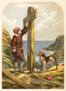Robinson Crusoe erige un palo sulla riva da Alexander Francis Lydon