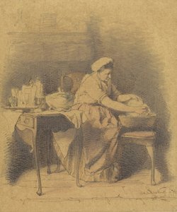 Donna seduta che lava i piatti