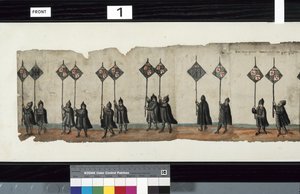 (dettaglio) dal corteo funebre di Huntly, detto essere stato usato per le esequie di George 1°, Marchese di Huntly da Alexander Kincaid
