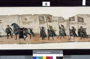 (dettaglio) dal corteo funebre di Huntly, detto essere stato usato per le esequie di George 1°, Marchese di Huntly da Alexander Kincaid