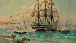 Lo yacht austriaco Fantasie e il transatlantico Kaiser ... (dipinto su tela) da Alexander Kirchner