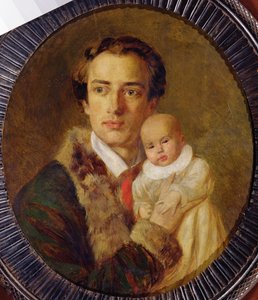Ritratto di Alexander Herzen con suo figlio, 1840 da Alexander Lavrentievich Vitberg