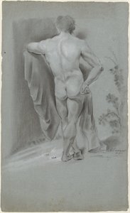 Nudo maschile in piedi, visto di spalle