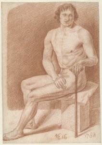 Nudo maschile seduto, con un bastone