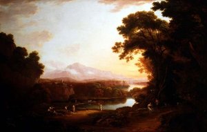 Paesaggio italianeggiante con contadini danzanti