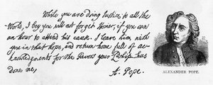 Scrittura e firma di Alexander Pope da una lettera a Lord Halifax chiedendogli di non dimenticare la sua traduzione di Omero, che aveva dato a Lord Halifax prima della pubblicazione e ringraziandolo