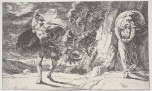 Fingal incontra Carbon Carglass, prima stampa c.1773 da Alexander Runciman