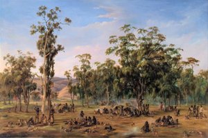 Un accampamento aborigeno, vicino alle colline di Adelaide