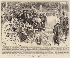 La scena vergognosa alla Camera dei Comuni, espulsione dei membri irlandesi refrattari da Alexander Stuart Boyd