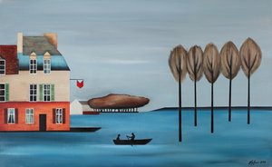 Barca a remi del villaggio sul lungolago