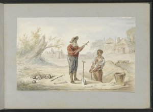 Uomo che dissotterra una spada in un antico campo di battaglia da Alexander Ver Huell