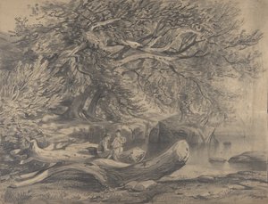 Due uomini che riposano vicino a un lago da Alexandre Calame